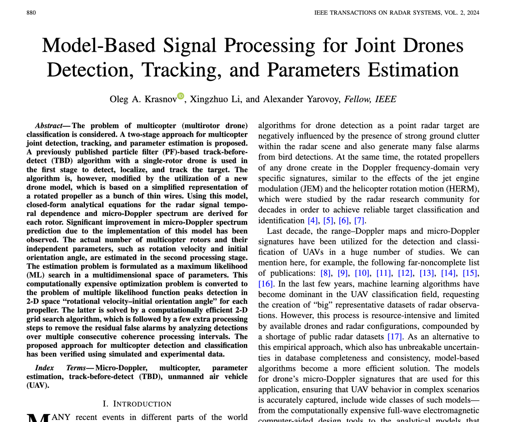 Model-Based Signal Processing for Joint Drones Detection, Tracking, and Parameters Estimation

